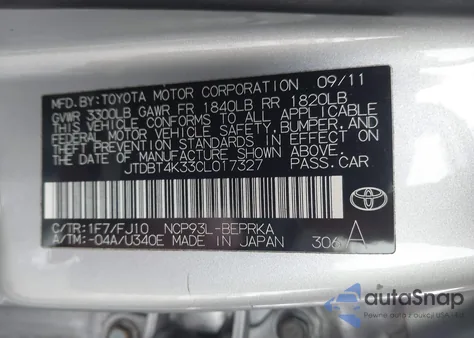 2012 Toyota Yaris z USA, uszkodzony, nr VIN JTDBT4K33CL017327